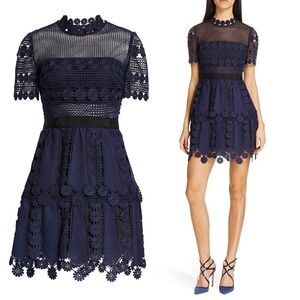 Self-Portrait NEW Teardrop Guipure Lace Navy Minidress - Women's Size 8 (UK 12)